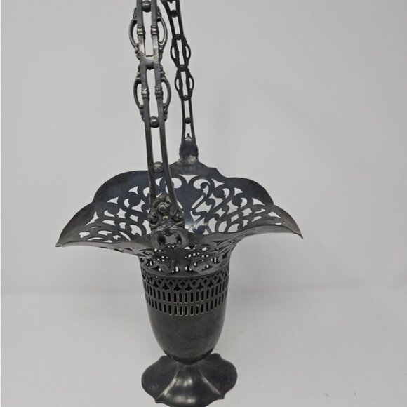 Antique 19th Victorian Silver Plate Brides Basket Handled Reticulated Stamp 16" - Picture 3 of 6